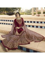 Desirable Burgundy Satin Georgette Party Wear Suit
